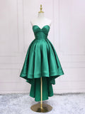 Green Satin High Low Party Dresses, Strapless Green Homecoming Dresses HZ0429