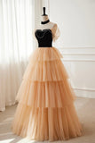 Black Velvet and Tulle Layers Long Party Dress, Strapless A-Line Formal Dress HZ0429