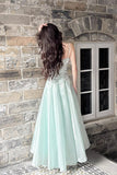 Elegant Light Blue Satin Spaghetti Strap Prom Dress with A-Line Skirt HZ0429