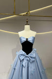 Blue Strapless Satin Tulle Long Prom Dress, Beautiful A-Line Princess Dress HZ0429