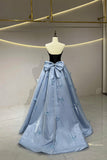 Blue Strapless Satin Tulle Long Prom Dress, Beautiful A-Line Princess Dress HZ0429