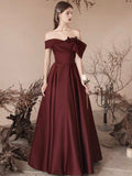 Beautiful Off the Shoulder Satin Long Prom Dress, A-Line Evening Party Dress HZ0429