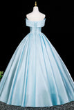Blue Satin Long Prom Dress, Blue A-Line Backless Evening Formal Dress HZ0429