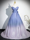 Beautiful Gradient-Color Glitter Sequins Prom Dresses, A-Line Princess Off-The-Shoulder Sleeveless Blue Formal Dresses HZ0429