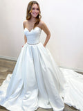Sweetheart Floor Length White Strapless Wedding Dress HZ0429
