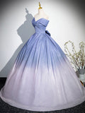 Beautiful Gradient-Color Glitter Sequins Prom Dresses, A-Line Princess Off-The-Shoulder Sleeveless Blue Formal Dresses HZ0429