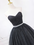 Black Strapless Tulle Knee Length Prom Dress, Black A-Line Sweetheart Party Dress HZ0429