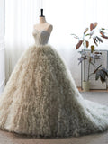 Gray Strapless Tulle Long Prom Dress, Beautiful A-Line Sweetheart Neck Formal Evening Dress HZ0429