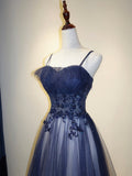 Blue Gradient Tulle Spaghetti Strap Long Party Dress, Beautiful A-line Prom Dress HZ0429