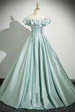 Green Satin Long Prom Dress, Beautiful Off the Shoulder Party Dress with Corset HZ0429