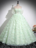 Green Tulle Floor Length Formal Dress, Beautiful A-Line Off the Shoulder Evening Dress HZ0429