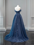 Nave Tulle Floor Length Prom Dress, Beautiful Off the Shoulder Backless Evening Dress HZ0429