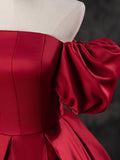 Burgundy Satin Off the Shoulder Formal Dress, A-Line Burgundy Evening Dress HZ0429