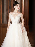 White V-Neck Tulle Beaded Long Prom Dress, Beautiful A-Line Formal Evening Dress HZ0429