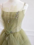Green Spaghetti Strap Tulle Long Prom Dress, Beautiful A-Line Formal Evening Dress HZ0429