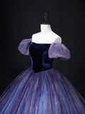 Beautiful Velvet Tulle Long Prom Dress, Purple A-line Party Dress sweet 16 Dress HZ0429