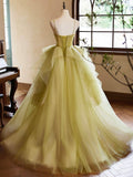 Beautiful Green Ruffle A-Line Prom Dresses, Spaghetti Straps Backless Formal Dresses HZ0429