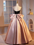 Black Velvet and Pink Satin Floor Length Prom Dress, Beautiful A-Line Strapless Party Dress HZ0429
