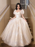 Champagne Off the Shoulder Long Prom Dress, Beautiful A-Line Evening Party Dress HZ0429