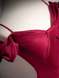 Burgundy Spaghetti Strap Satin Long Prom Dress, A-Line Evening Party Dress HZ0429