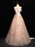 Pink Strapless Satin Tulle Long Prom Dress with Bow, Beautiful A-Line Formal Party Dress HZ0429
