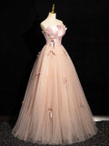 Pink Strapless Satin Tulle Long Prom Dress with Bow, Beautiful A-Line Formal Party Dress HZ0429