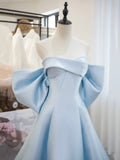 Blue Satin Long Prom Dress, A-Line Off the Shoulder Evening Party Dress HZ0429