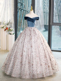 Blue Velvet and Tulle Long Prom Dress, Off Shoulder Evening Dress Party Dress HZ0429