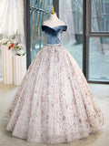 Blue Velvet and Tulle Long Prom Dress, Off Shoulder Evening Dress Party Dress HZ0429