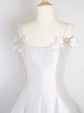 White Satin Short Prom Dress, Simple A-Line Evening Party Dress HZ0429
