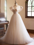 Beautiful Champagne Long Prom Dresses, A-Line Princess V-Neck Bow Sleeveless Backless Formal Dresses HZ0429