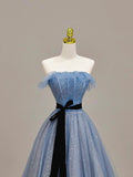 Gray Tulle Floor Length Prom Dress, A-Line Strapless Evening Party Dress HZ0429