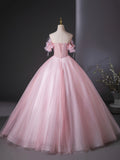 Pink Flower Fairy Tulle Floor Length Formal Dress, Beautiful Off the Shoulder Party Dress HZ0429
