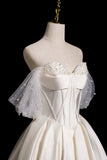 Ivory Pearl Satin Ball Gown, A-Line Sweetheart Neckline Formal Dress HZ0429