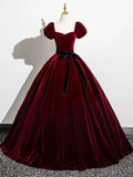 Burgundy Velvet Long Prom Dress, Elegant A-Line Formal Evening Dress HZ0429