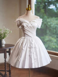 White Satin Butterfly Bow Party Dresses, Lovely A-Line Evening Homcoming Dress HZ0429