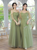 Green A-Line Tulle Floor Length Prom Dress, Beautiful Evening Party Dress HZ0429