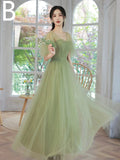 Green A-Line Tulle Floor Length Prom Dress, Beautiful Evening Party Dress HZ0429