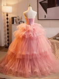 Beautiful Tulle Layers Ruffles Long Prom Evening Dress, Pink Sweet 16 Dress Party Dress HZ0429