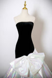 Black Velvet and White Colorful Satin Long Prom Dress, Mermaid Strapless Party Dress HZ0429