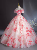 Elegant Printing Floor Length Prom Dresses, Off the Shoulder Puffy Short Sleeve Backless Formal Dresses HZ0429