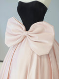Black Velvet and Pink Satin Long Prom Dress, Beautiful Strapless Party Dress with Bow HZ0429