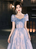 Blue Tulle Long Prom Dress, Beautiful A-Line Evening Party Dress HZ0429