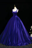Purple Satin Long Prom Gown, A-Line Backless Evening Party Dress HZ0429