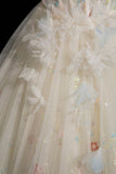 Champagne Tulle Beads Long Prom Dress, Beautiful A-Line Formal Party Dress HZ0429