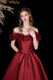 Burgundy Satin Tea Length Prom Dress, Lovely A-Line Evening Party Dress HZ0429