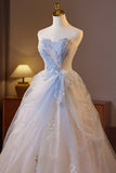 Sparkling Tulle Long Prom Dress, Beautiful A-Line Strapless Evening Party Dress HZ0429