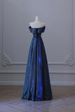 Blue Off the Shoulder Glitter A-Line Long Prom Party Dress HZ0429
