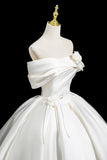 White Satin Long Prom Dress, Elegant A-Line Off the Shoulder Party Dress HZ0429