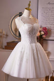 White Tulle Lace Short Prom Dress with Corset, A-Line Sweetheart Neck Party Dress HZ0429